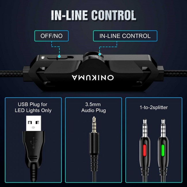 Игровые наушники для пк с микрофоном и подсветкой проводные Onikuma X11 Black — изображение 2