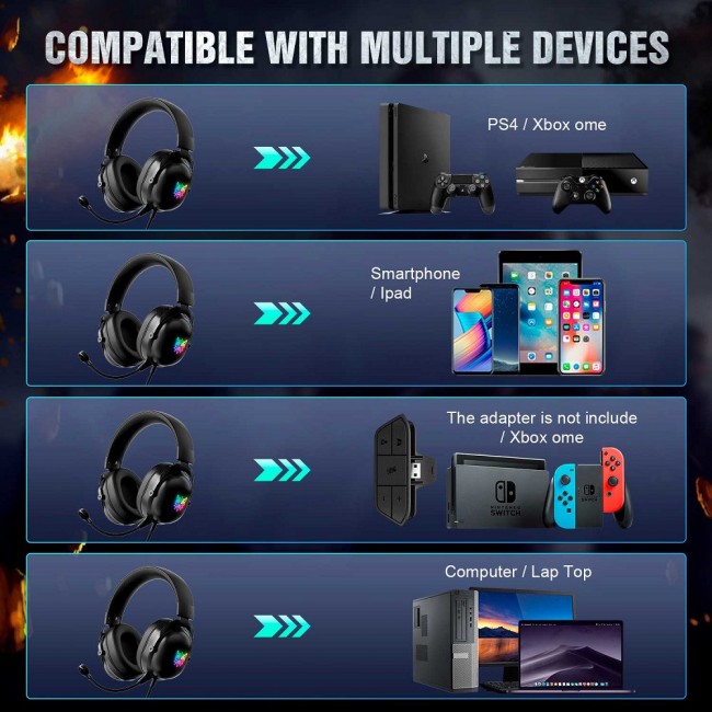 Игровые наушники для пк с микрофоном и подсветкой проводные Onikuma X11 Black — изображение 5