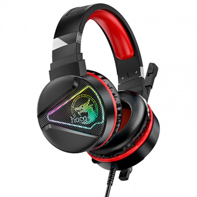 Игровые наушники для ПК с микрофоном проводные Hoco W104 Drift gaming headphones с подсветкой Black-red