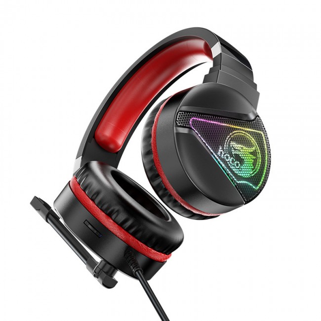 Игровые наушники для ПК с микрофоном проводные Hoco W104 Drift gaming headphones с подсветкой Black-red — изображение 2