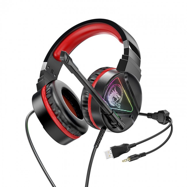 Игровые наушники для ПК с микрофоном проводные Hoco W104 Drift gaming headphones с подсветкой Black-red — изображение 3