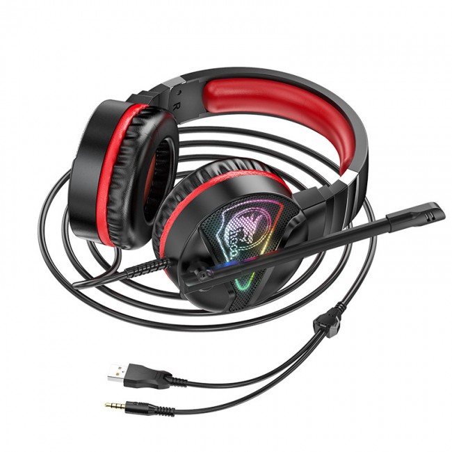 Игровые наушники для ПК с микрофоном проводные Hoco W104 Drift gaming headphones с подсветкой Black-red — изображение 4