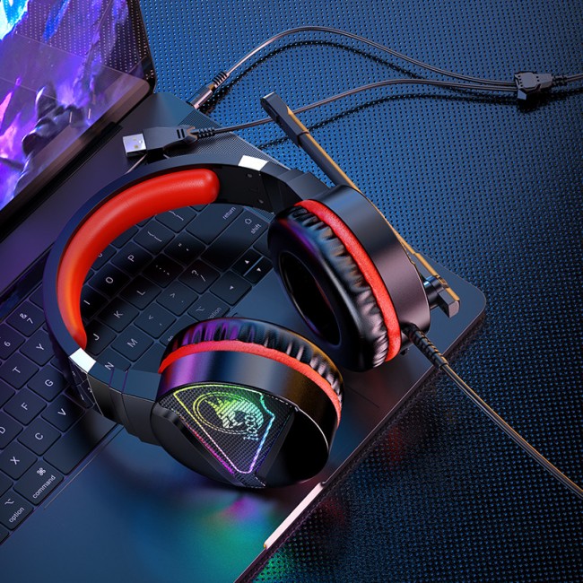 Игровые наушники для ПК с микрофоном проводные Hoco W104 Drift gaming headphones с подсветкой Black-red — изображение 5