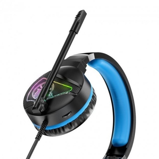 Игровые наушники для ПК с микрофоном проводные Hoco W104 Drift gaming headphones с подсветкой Black-blue — изображение 3