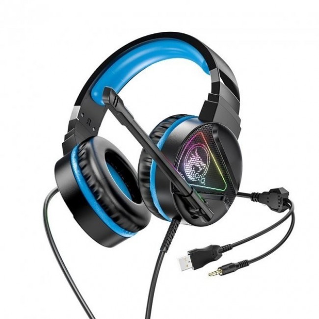 Игровые наушники для ПК с микрофоном проводные Hoco W104 Drift gaming headphones с подсветкой Black-blue — изображение 2