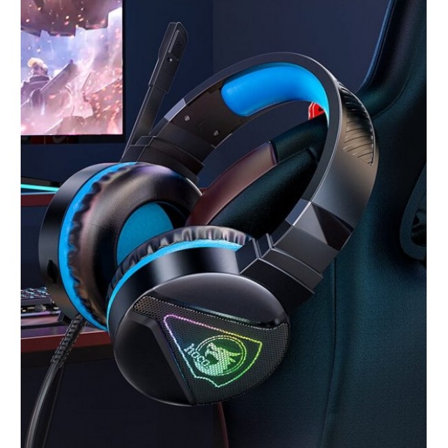 Игровые наушники для ПК с микрофоном проводные Hoco W104 Drift gaming headphones с подсветкой Black-blue — изображение 4