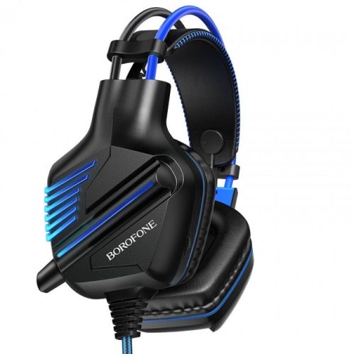 Игровые наушники для ПК с микрофоном проводные Borofone BO101 Racing gaming headphones с подсветкой Black-blue