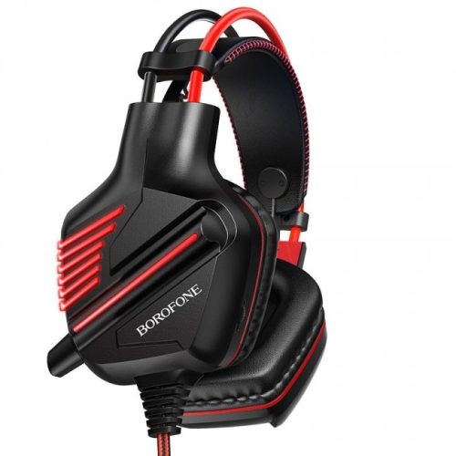 Игровые наушники для ПК с микрофоном проводные Borofone BO101 Racing gaming headphones с подсветкой Black-red