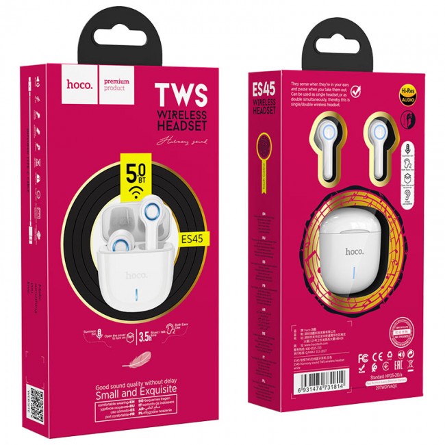 Беспроводные Bluetooth наушники Hoco ES45 Harmony sound TWS White — изображение 6