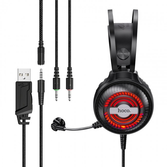 Наушники игровые проводные Hoco W101 Touring gaming headset с микрофоном и подсветкой Black — изображение 2