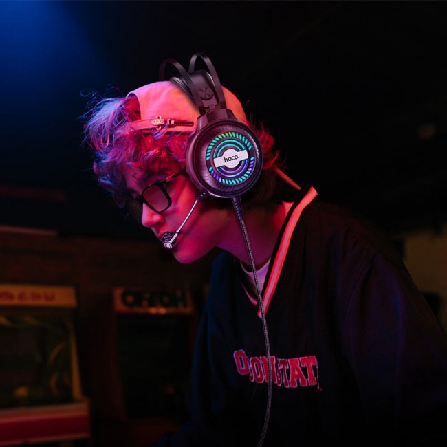 Наушники игровые проводные Hoco W101 Touring gaming headset с микрофоном и подсветкой Black — изображение 5