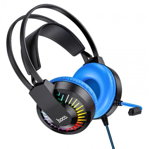 Наушники для игр на пк с микрофоном и подсветкой проводные Hoco W105 Joyful gaming headphones Black-Blue