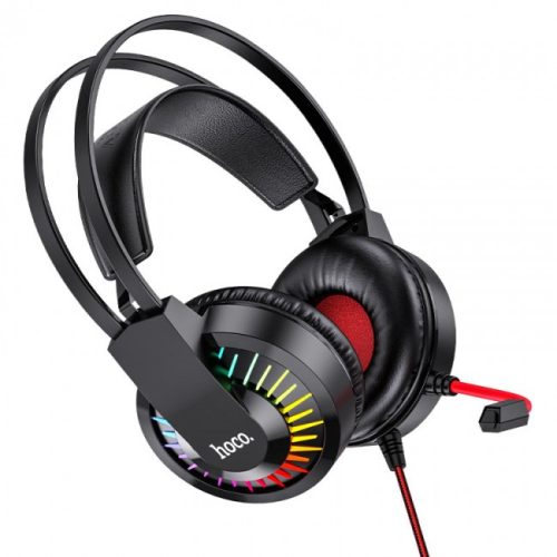 Наушники для игр на пк с микрофоном и подсветкой проводные Hoco W105 Joyful gaming headphones Black-Red