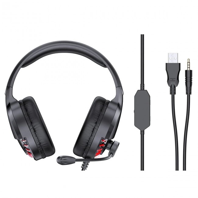 Наушники игровые для ПК с микрофоном и подсветкой проводные Awei ES-770I Black — изображение 3