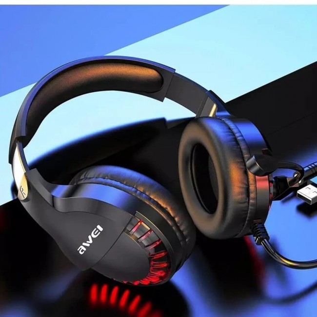Наушники игровые для ПК с микрофоном и подсветкой проводные Awei ES-770I Black — изображение 4