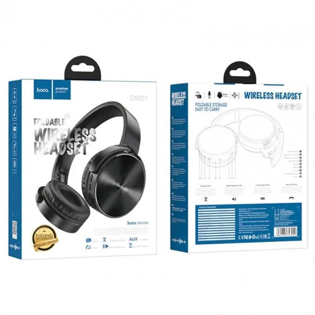 Накладные Bluetooth наушники Hoco DW01 Foldable headphones (BT5.0, MicroSD, AUX) Black — изображение 4