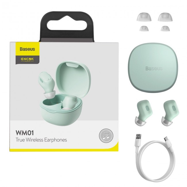 Беспроводные Bluetooth наушники Baseus Encok True Wireless Earphones WM01 Green — изображение 7